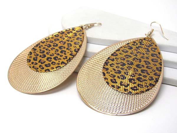 Animal print large and double metal tear drop earring