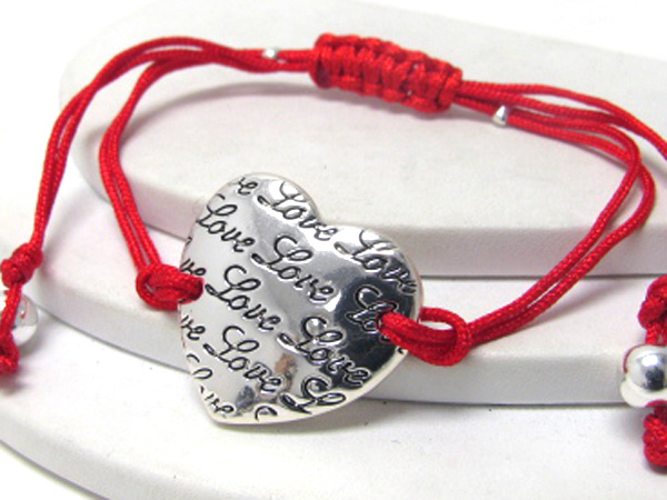 Message heart and braided yarn friendship bracelet -valentine