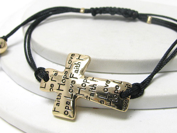 Message cross and braided yarn friendship bracelet