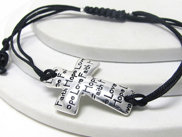 Message cross and braided yarn friendship bracelet