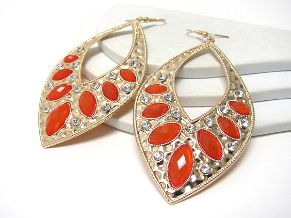 Crystal and acrylic stone deco drop earring