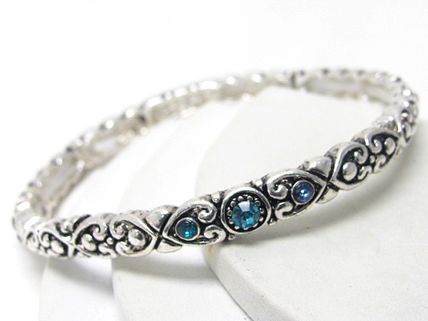 Crystal deco metal filigree thin stretch bracelet