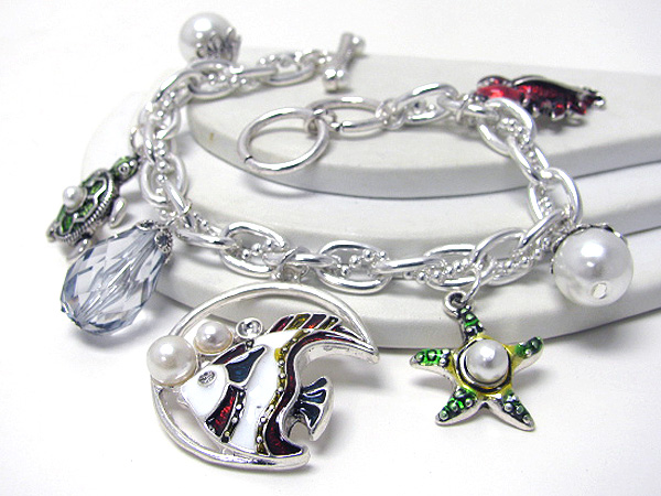 Crystal deco sea life charm toggle bracelet