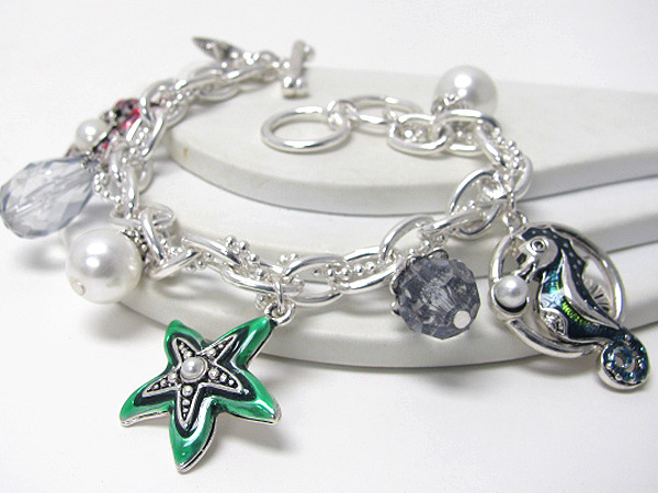 Crystal deco sea life charm toggle bracelet