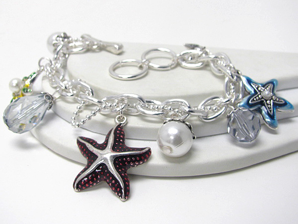 Crystal deco sea life charm toggle bracelet