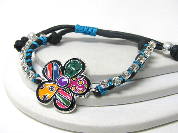 Designer inspired color art flower cord bracelet