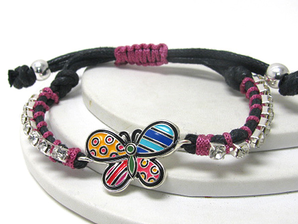 Designer inspired color art butterfly cord bracelet