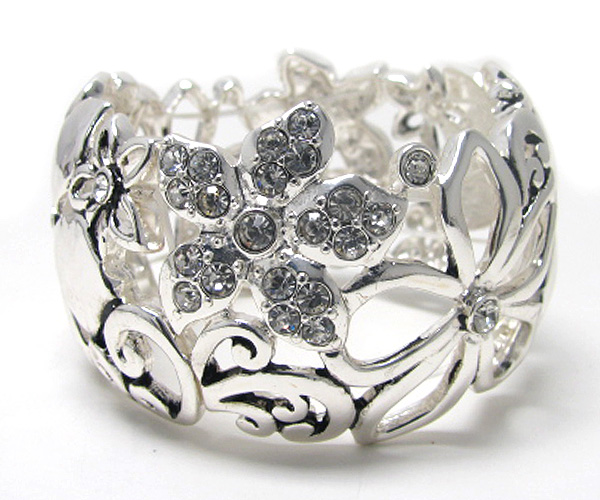 Crystal stud multi metal flower stretch bracelet