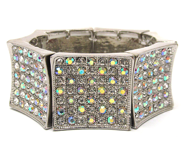 Multi crystal pave square link stretch bracelet