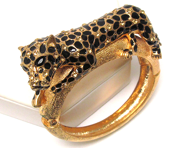 Crystal and epoxy deco jaguar bangle bracelet