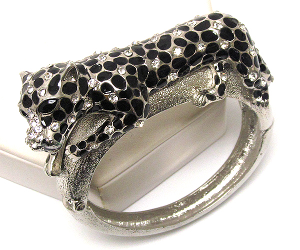 Crystal and epoxy deco jaguar bangle bracelet