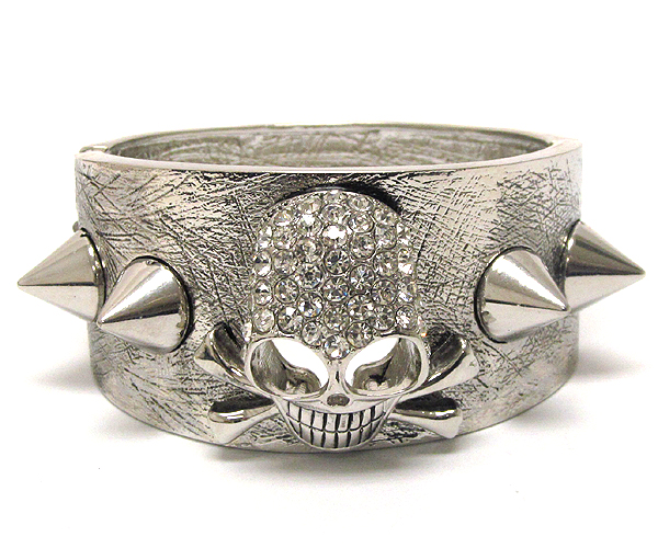 Crsytal deco skull and spike bangle bracelet