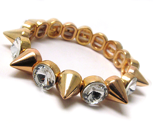 Spike and crystal link stretch bracelet