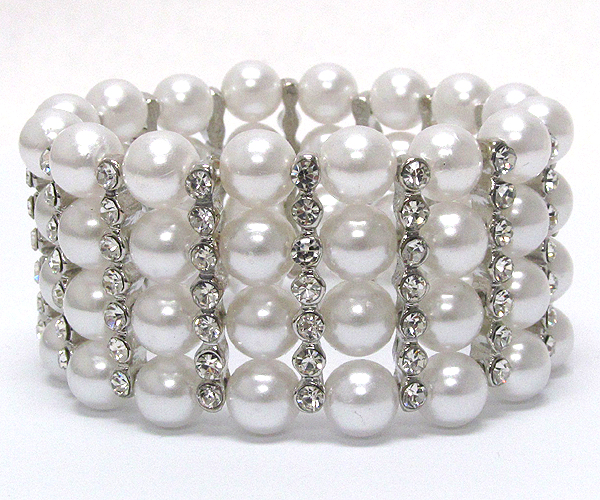 Multi crystal and pearl deco link stretch bracelet