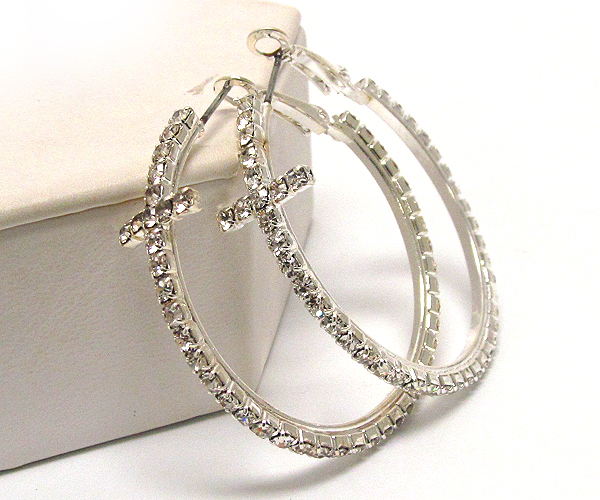 Rhinestone cross hoop earring - hoops