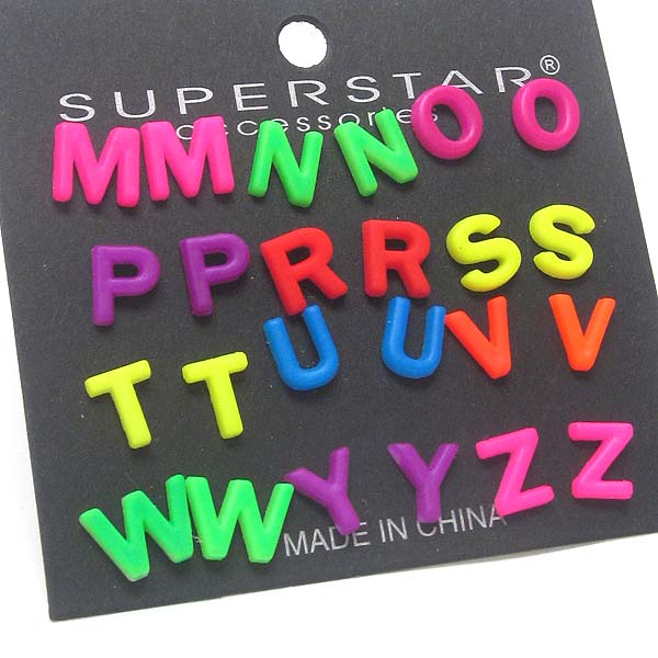 Neon acrylic alphabet earring set of 12 mens jewelry