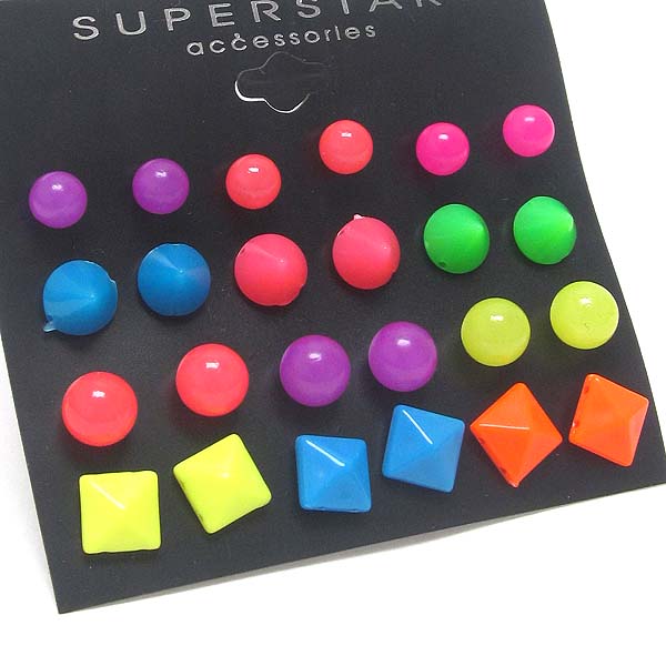 Neon acrylic ball and stud earring set of 12 mens jewelry