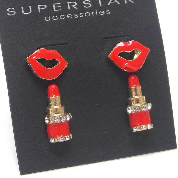 Crsytal lip and lipstick earring set