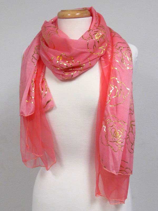 Metalic gold rose print scarf