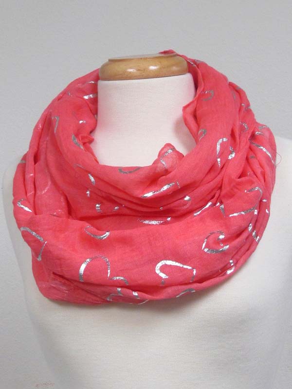 Metalic silver heart infinity scarf -valentine