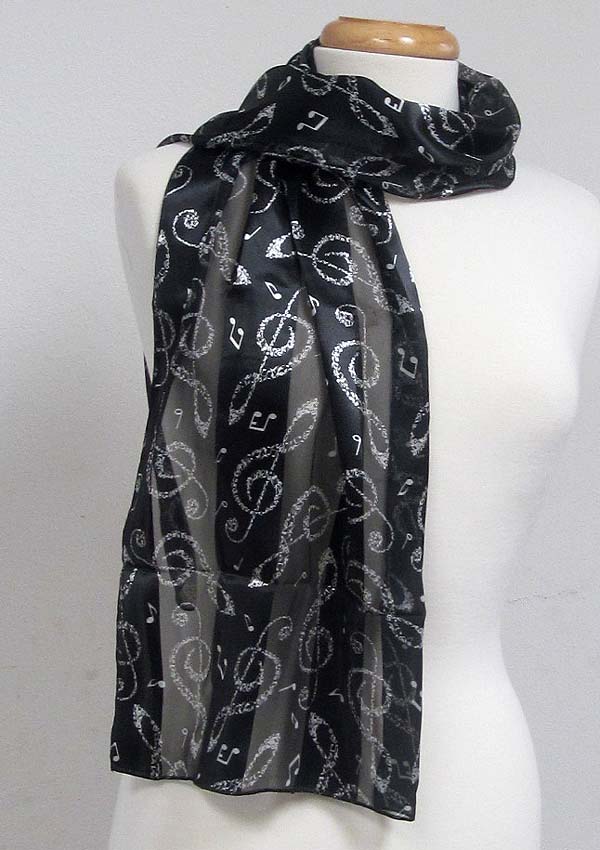 Music note theme satin stripe print sash scarf - 100% polyester  made in korea