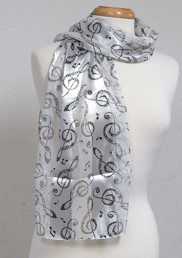 Music note theme satin stripe print sash scarf - 100% polyester  made in korea