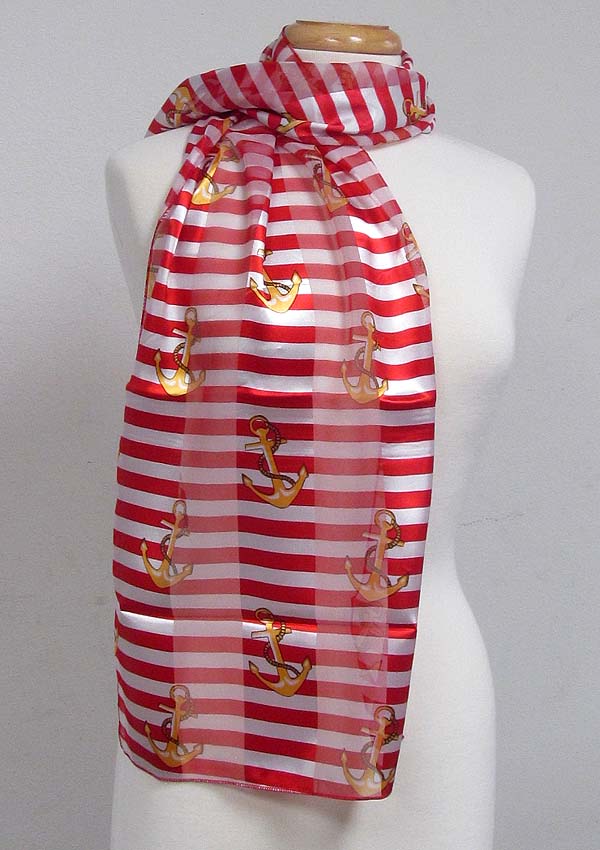 Nautical theme satin stripe print scarf - 100% polyester  made in korea