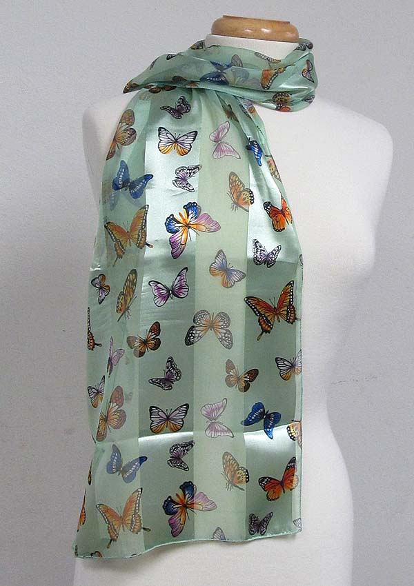 Butterfly theme satin stripe print sash scarf - 100% polyester  made in korea