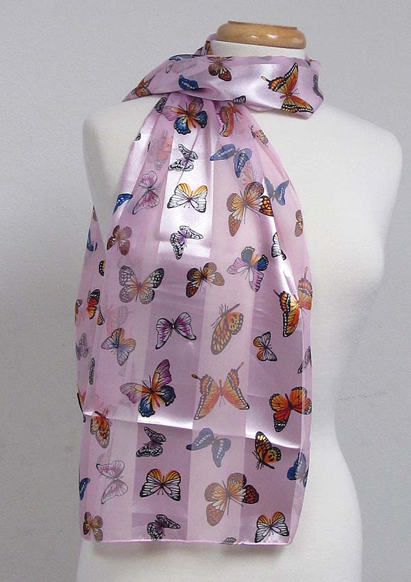 Butterfly theme satin stripe print sash scarf - 100% polyester  made in korea