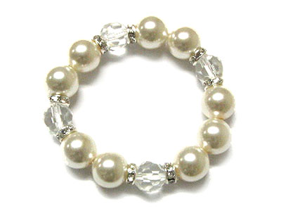 Glass pearl and glass ball with crystal stretch bracelet