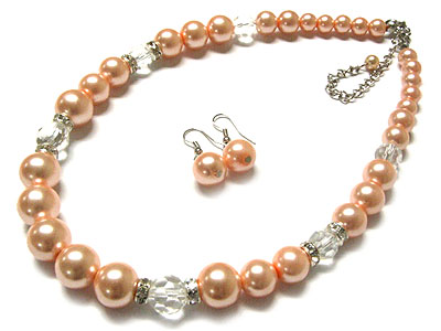 Glass pearl and glass ball with crystal necklace set