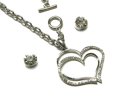 Crystal heart toggle necklace set