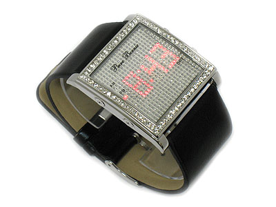 Crystal frame led display leather band watch