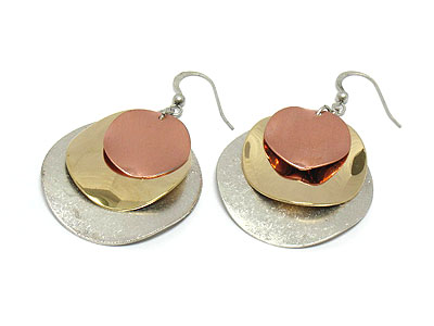 Triple metal round disk earring