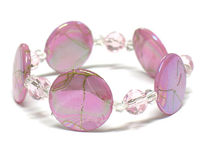 Murano glass style round disk stretch bracelet