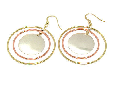 Triple metal round earring