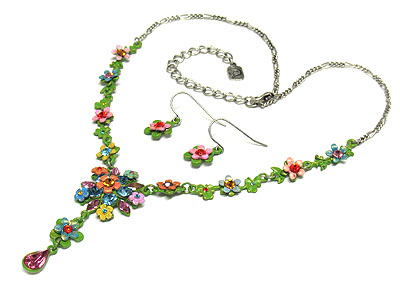 Spring theme austrian crystal deco flower necklace and earring set