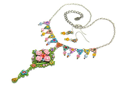 Spring theme austrian crystal deco flower necklace and earring set