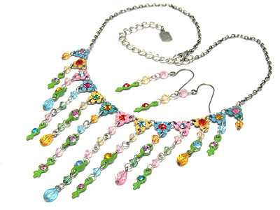 Spring theme austrian crystal deco flower necklace and earring set