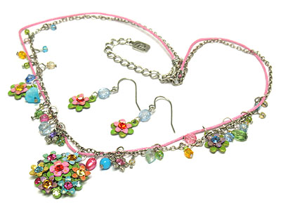 Spring theme austrian crystal deco flower necklace and earring set