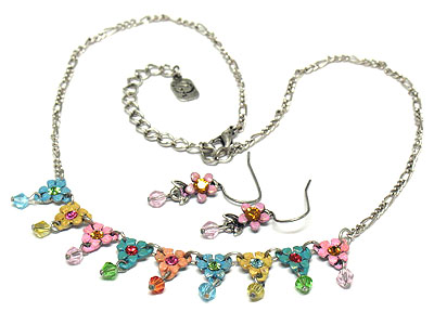 Spring theme austrian crystal deco flower necklace and earring set