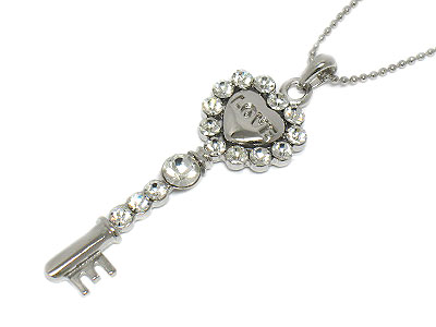 Made in korea whitegold plating crystal love key necklace - valentine