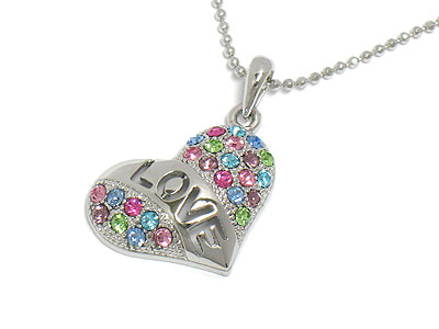 Made in korea whitegold plating crystal love heart necklace - valentine