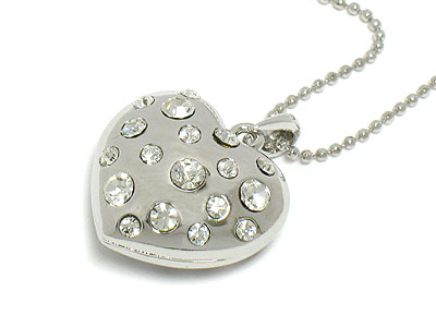 Made in korea whitegold plating crystal puff heart necklace - valentine