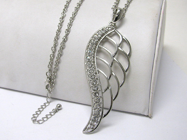 Crystal stud wing pendant long necklace