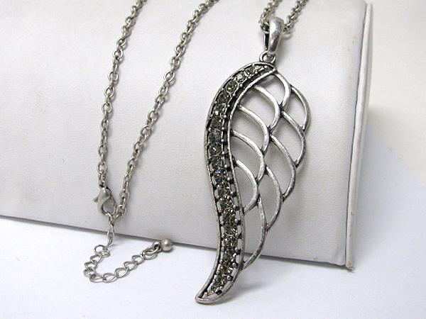 Crystal stud wing pendant long necklace