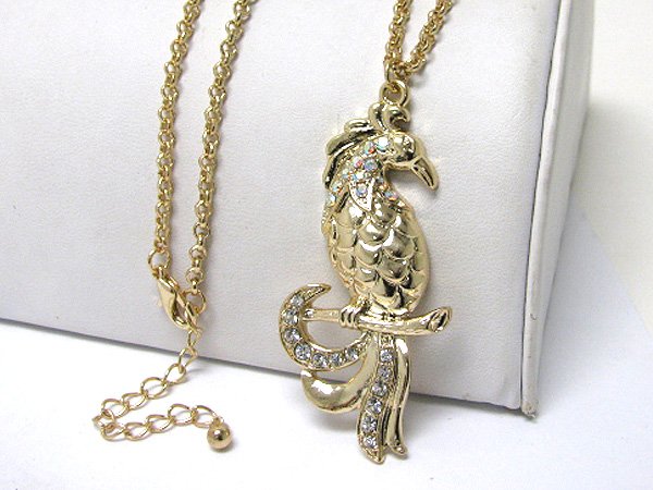 Crystal stud tropical bird pendant long necklace