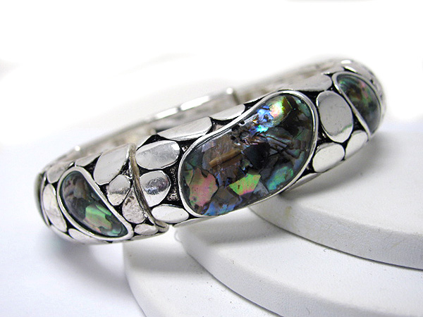 Abalone and terxtured metal stretch bracelet