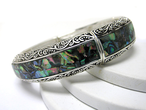 Abalone and terxtured metal stretch bracelet