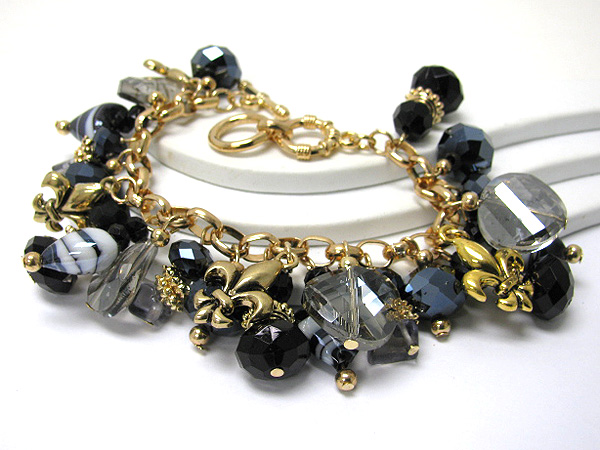 Multi facet glass beads dangle bracelet